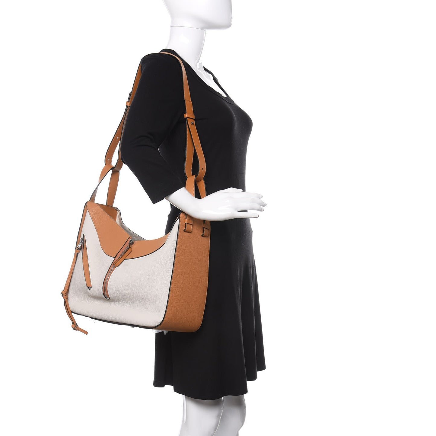 Calfskin Medium Hammock Shoulder Bag Tan White