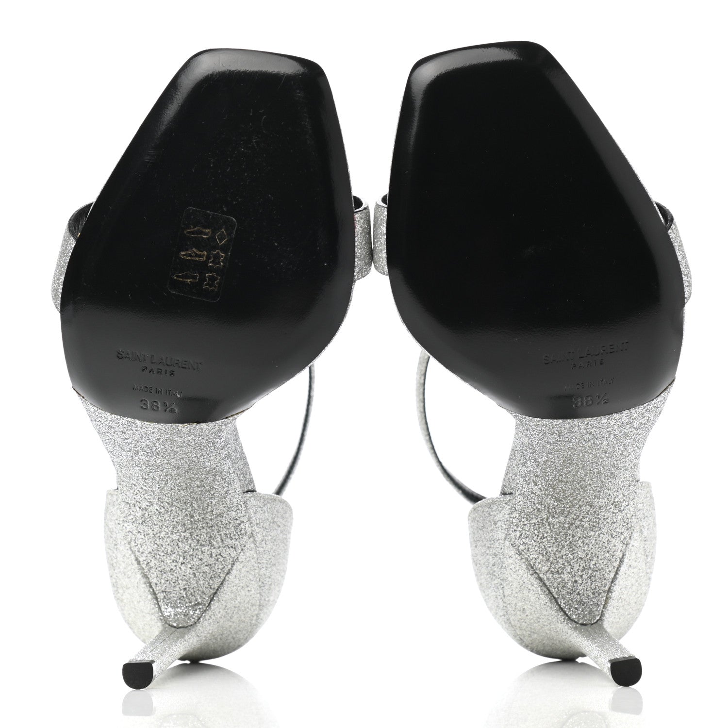 Saint Laurent Glitter Amber 105 Ankle Strap Sandals 38.5 Silver 5 of 9