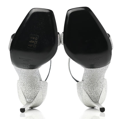 Saint Laurent Glitter Amber 105 Ankle Strap Sandals 38.5 Silver 5 of 9