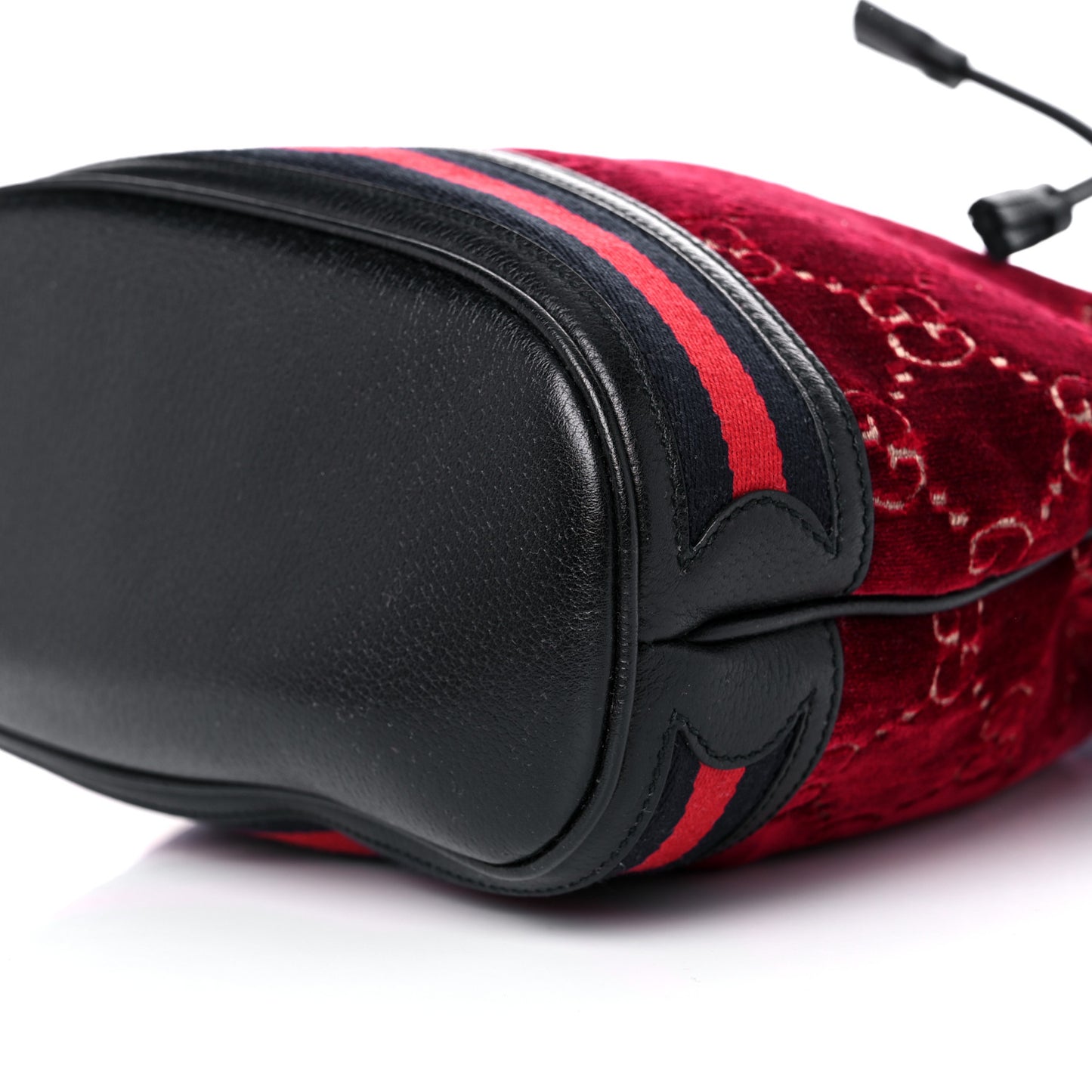 Velvet GG Monogram Textured Calfskin Web Bucket Bag Red Cipria Black