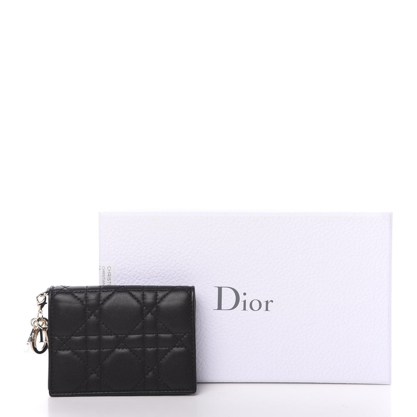 Lambskin Cannage Small Lady Dior Flap Card Holder Black