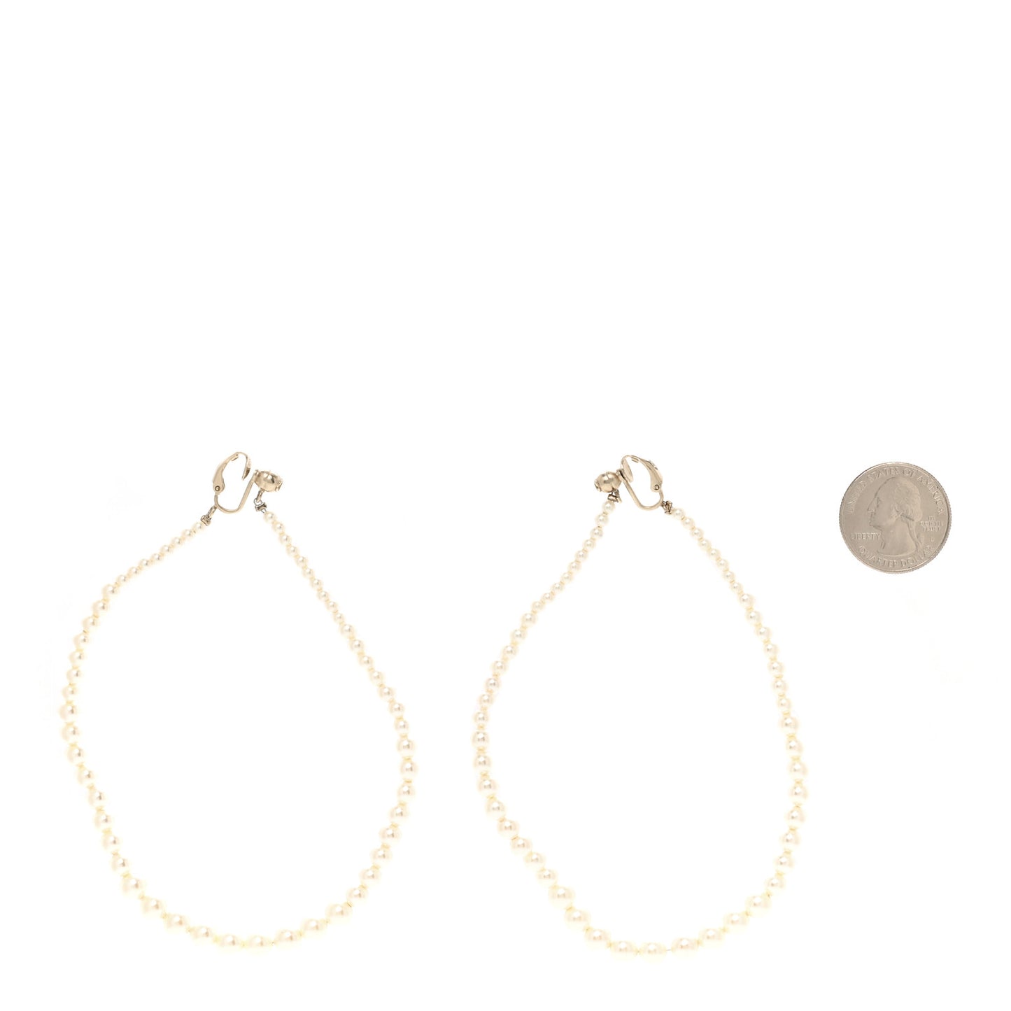 Pearl CC Drop Clip On Earrings White