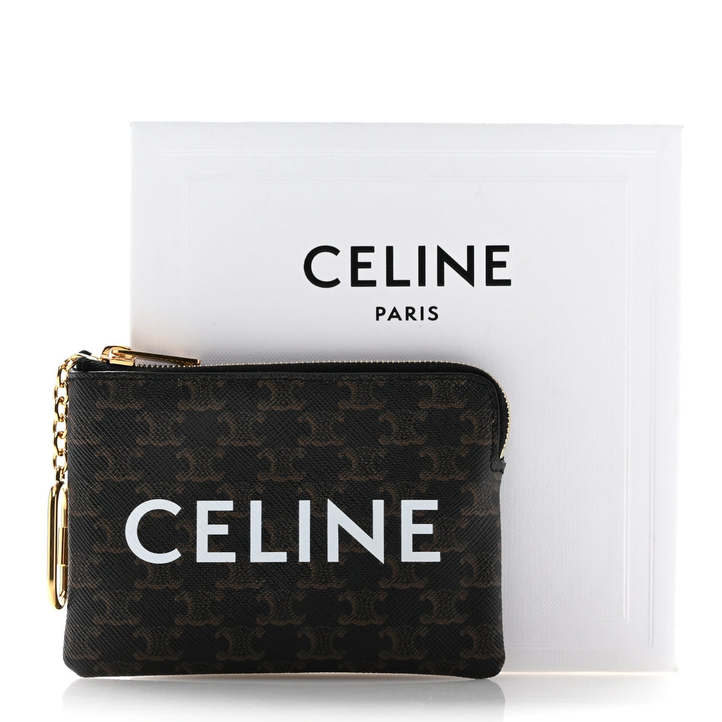 Triomphe Canvas Logo Coin and Card Pouch With Hook Black