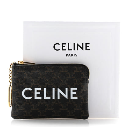 Celine Triomphe Canvas Logo Coin and Card Pouch With Hook Black 8 of 8