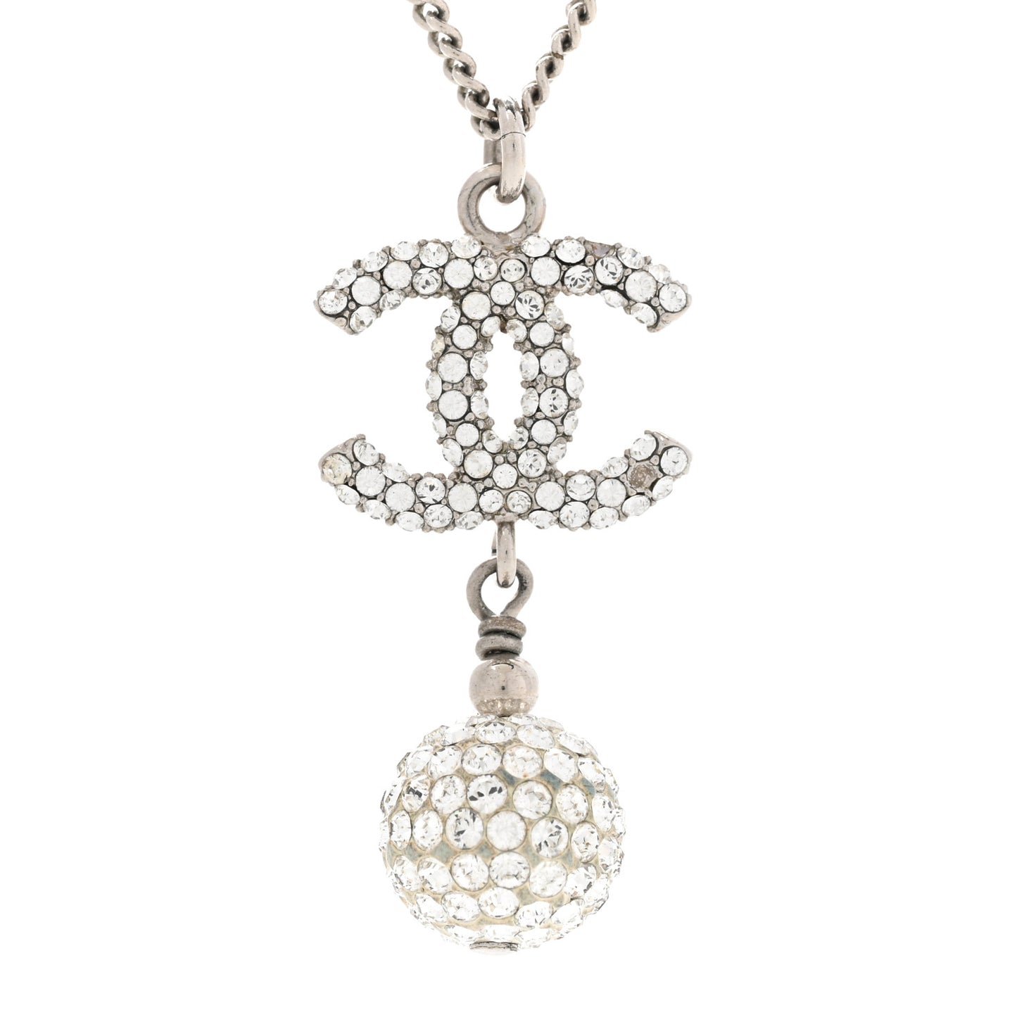 Crystal CC Ball Pendant Necklace Silver