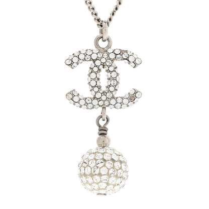 Chanel Crystal CC Ball Pendant Necklace Silver 4 of 9