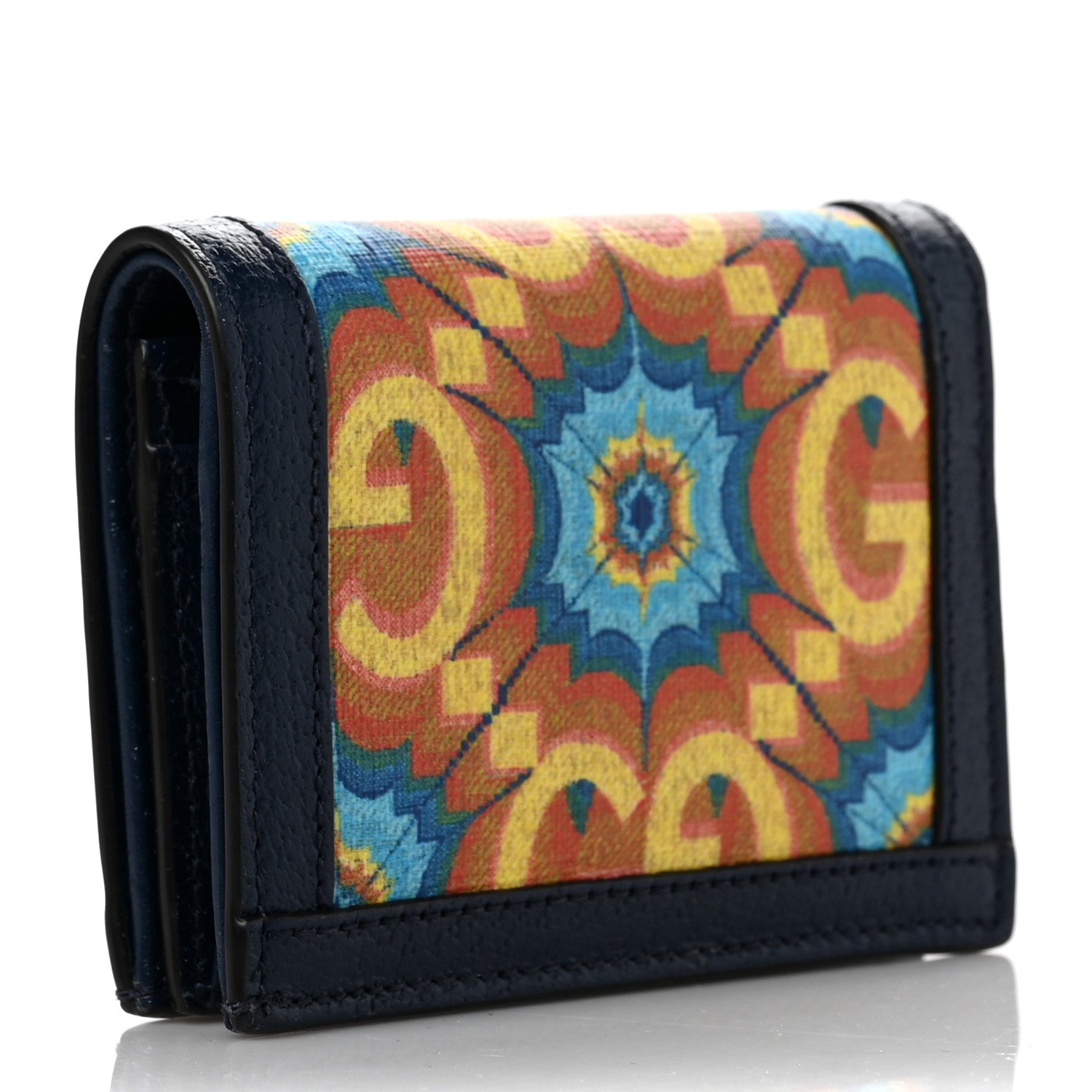 Gucci GG Supreme Kaleidoscope Calfskin Script Logo Gucci 100 Card Case Wallet Blue Orange Multicolor Blue Agata 3 of 7