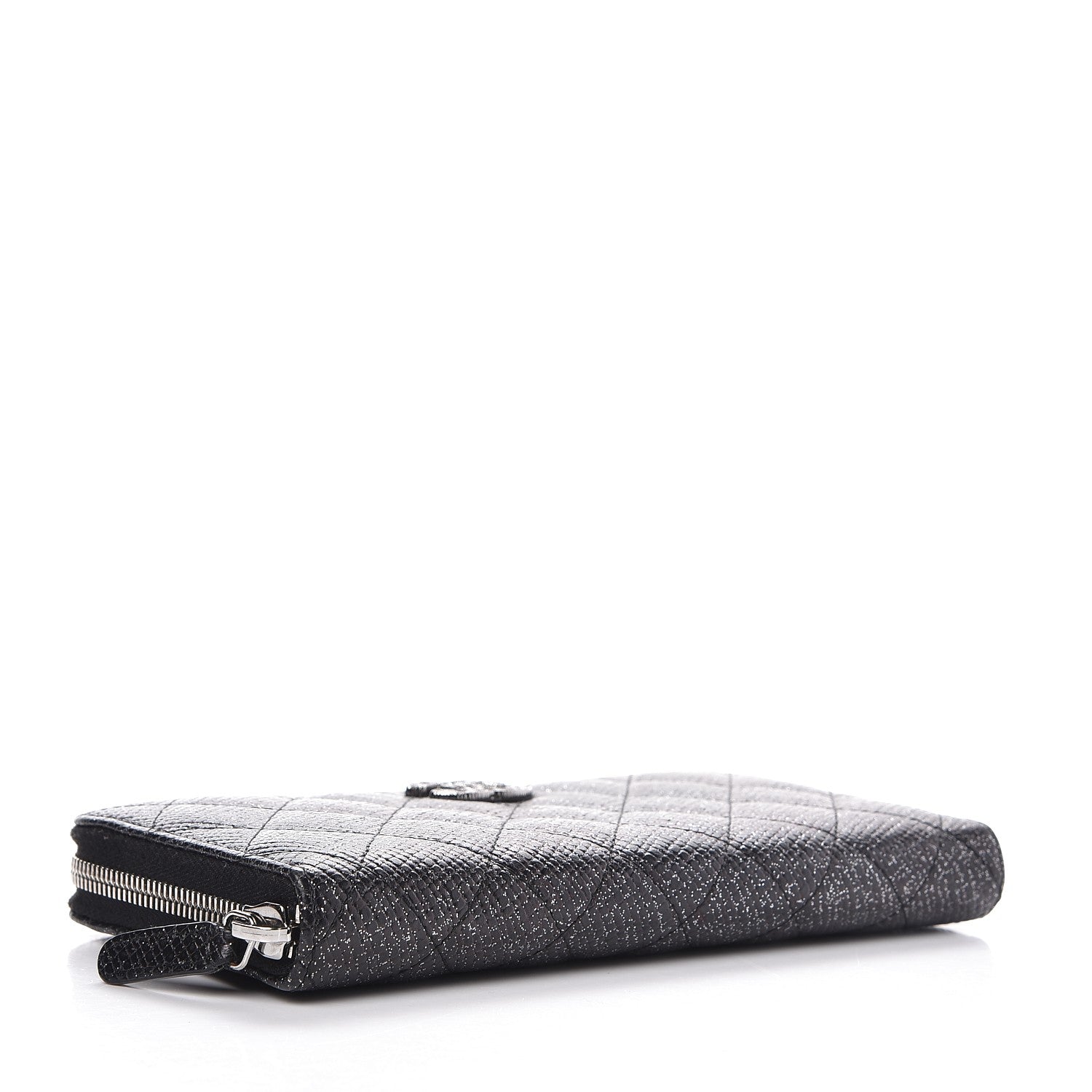 Chanel Glittered Calfskin Quilted Large Gusset Zip Wallet Black 4 of 9