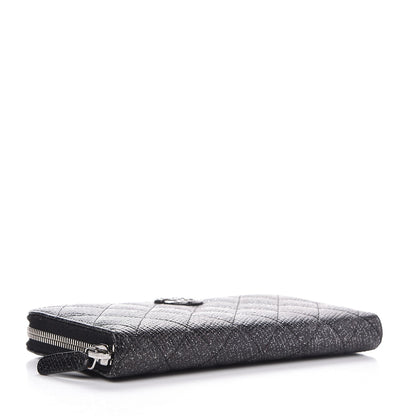 Chanel Glittered Calfskin Quilted Large Gusset Zip Wallet Black 4 of 9