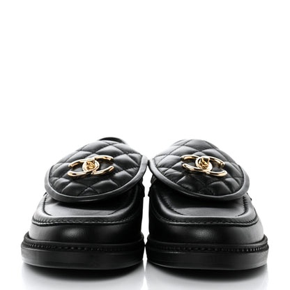 Chanel Lambskin Quilted CC Turnlock Loafers 37.5 Black 2 of 9