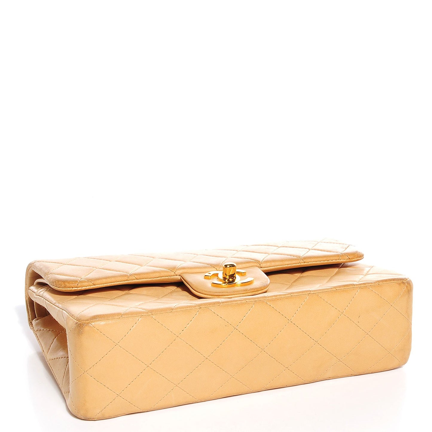 Lambskin Quilted Small Double Flap Beige