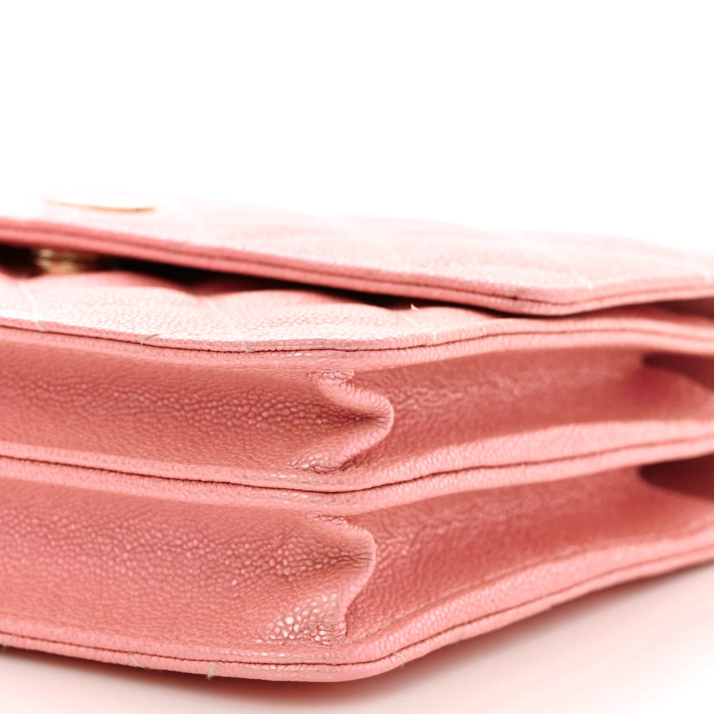 Iridescent Caviar Quilted Square Wallet On Chain WOC Rose Pink