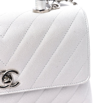 Chanel Iridescent Caviar Chevron Quilted Mini Coco Handle Flap White 10 of 10