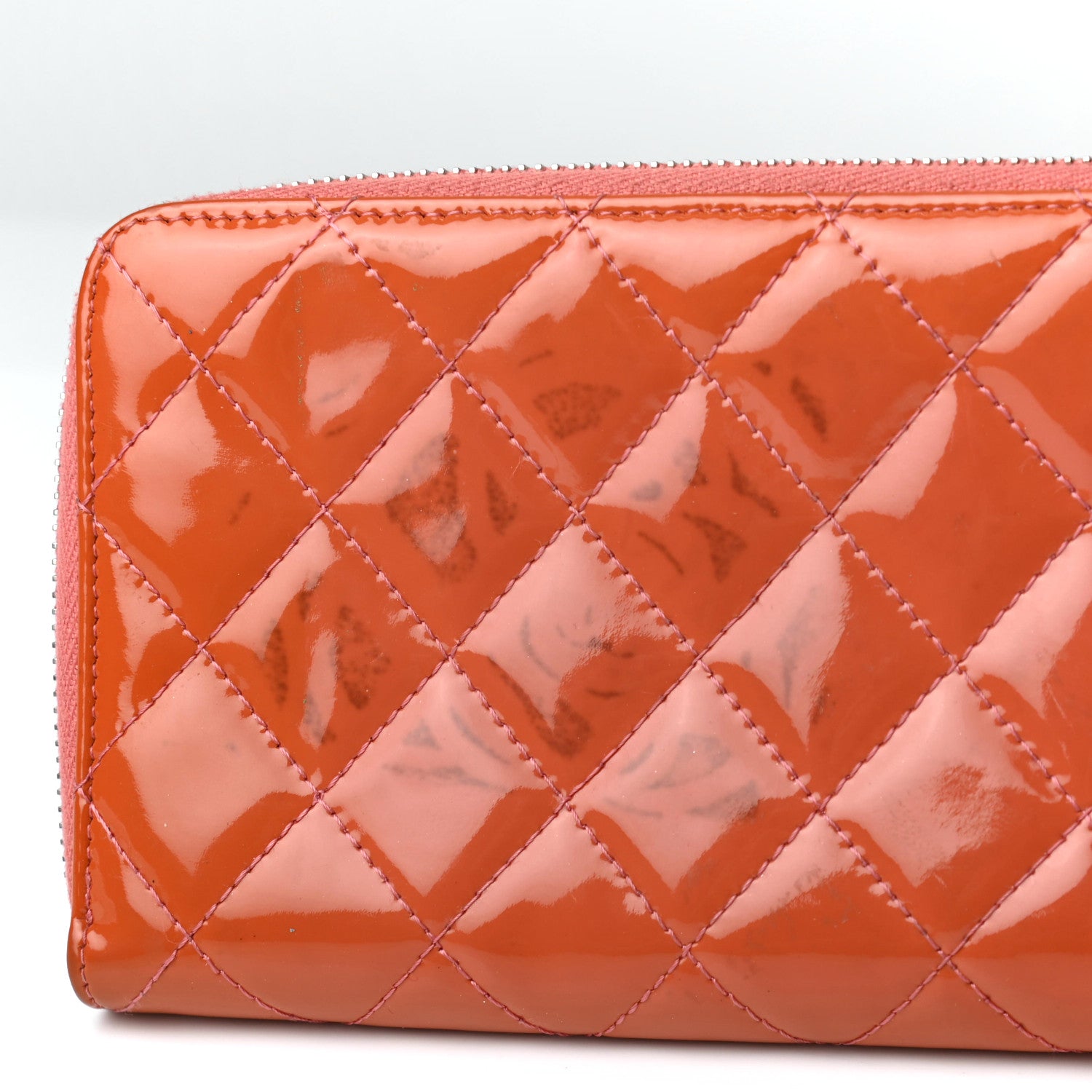 Chanel Patent Quilted Brilliant Zip Around Wallet Coral 8 of 8