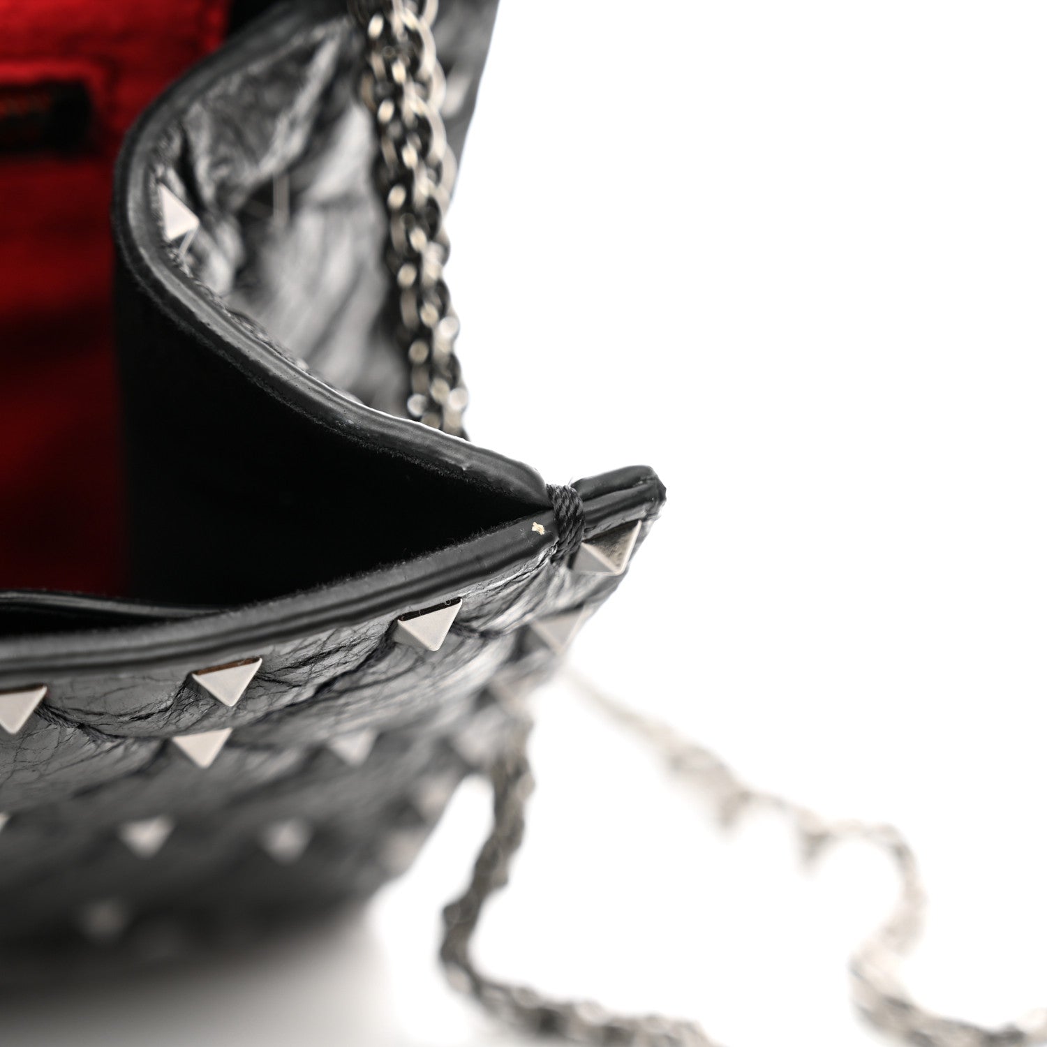 Valentino Garavani Craquele Nappa Rockstud Spike Wallet on Chain Black 13 of 13