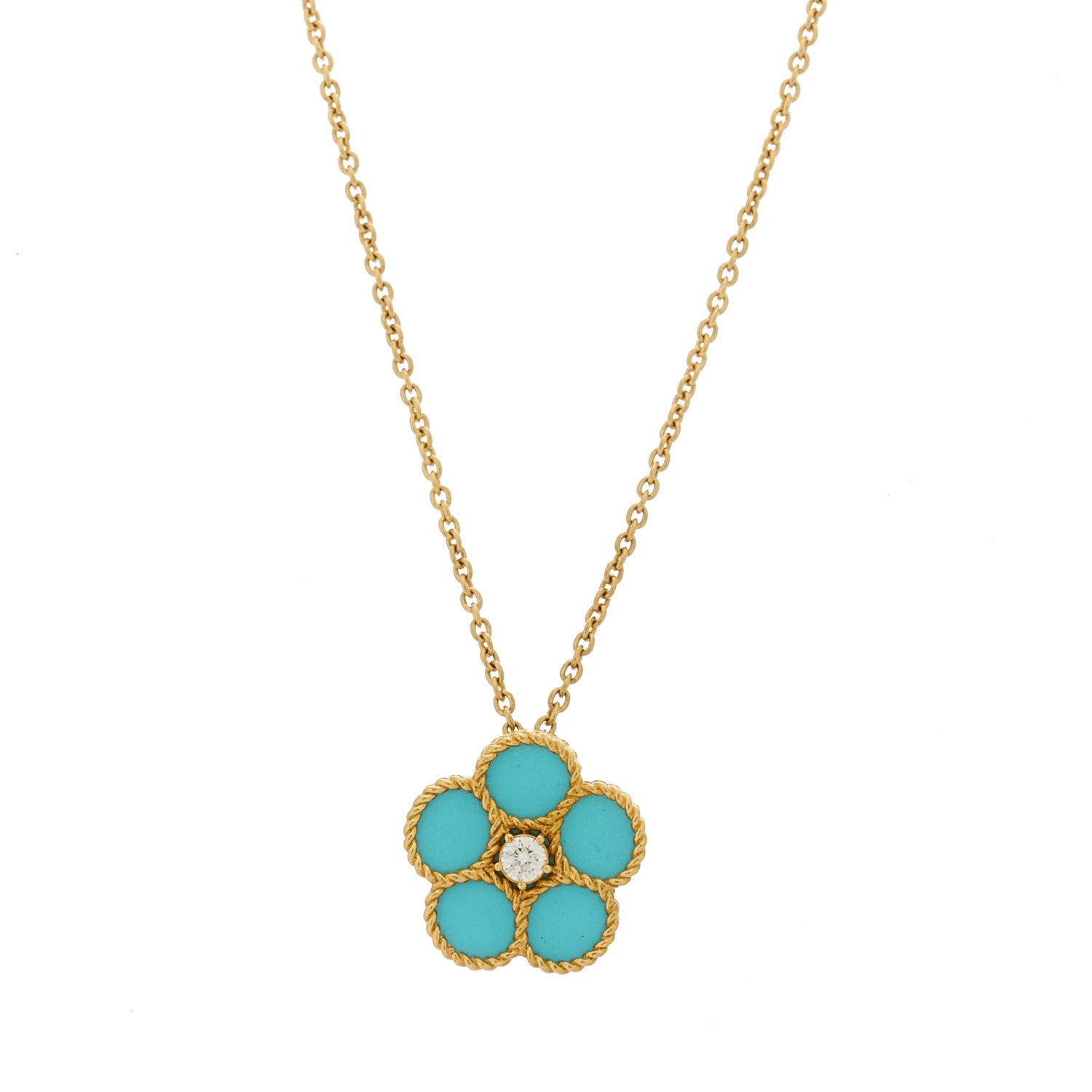 Roberto Coin 18K Yellow Gold Diamond Turquoise Daisy Pendant Necklace 1 of 5