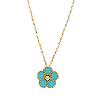 Roberto Coin 18K Yellow Gold Diamond Turquoise Daisy Pendant Necklace 1 of 5