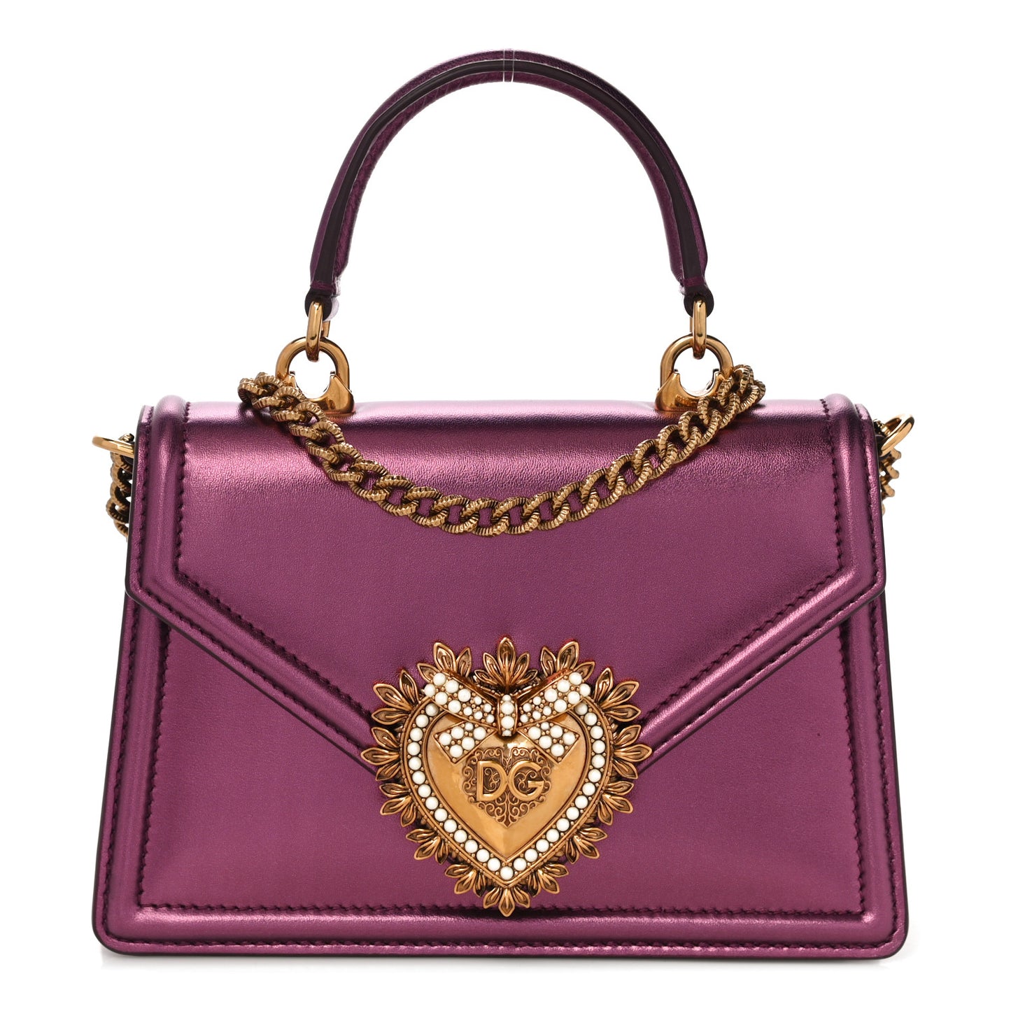 Metallic Nappa Small Devotion Top Handle Bag Purple