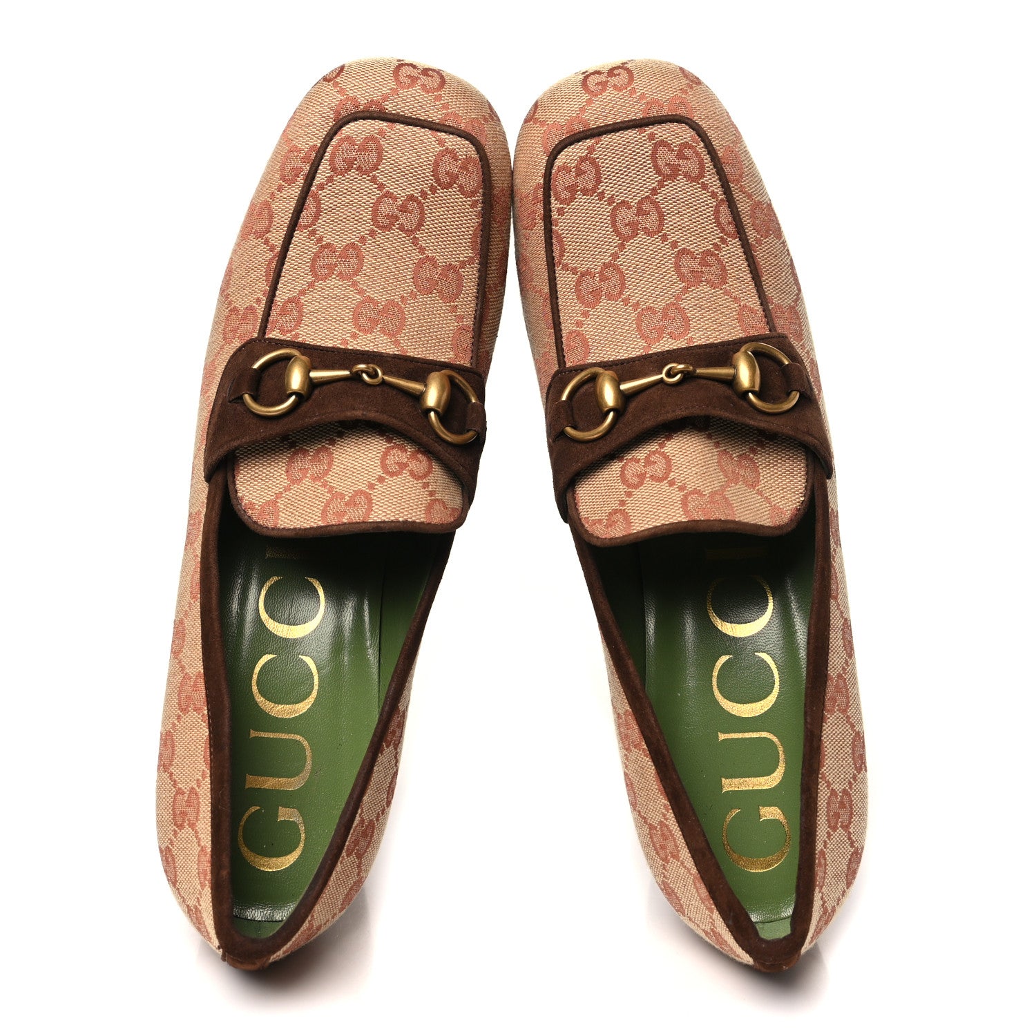 Gucci GG Monogram Suede Houdan Mid Heel Platform Loafers 40 Beige 2 of 9