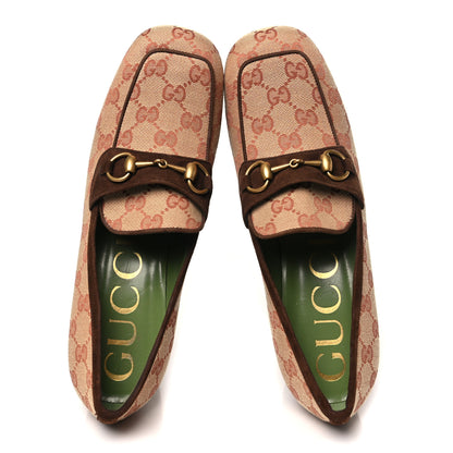Gucci GG Monogram Suede Houdan Mid Heel Platform Loafers 40 Beige 2 of 9