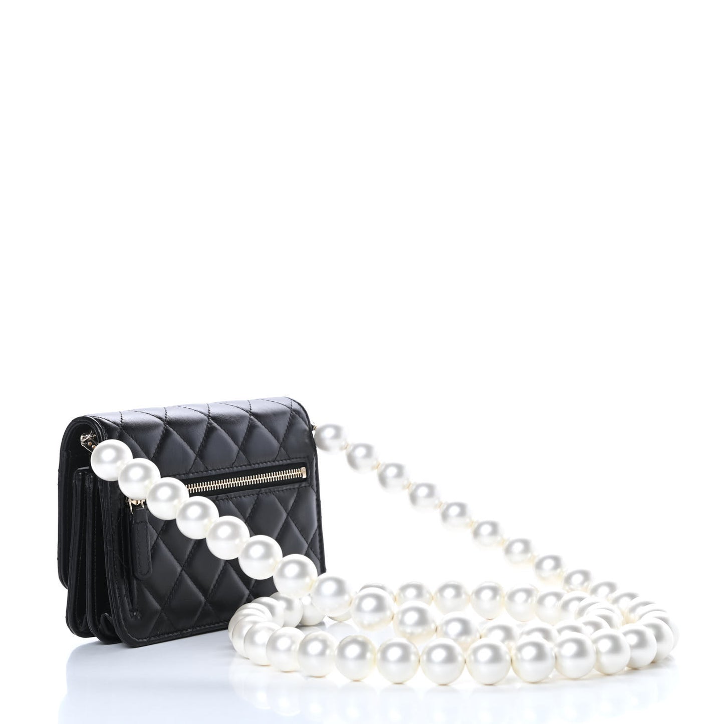 Calfskin Quilted Mini Maxi Pearls Wallet On Chain WOC Black