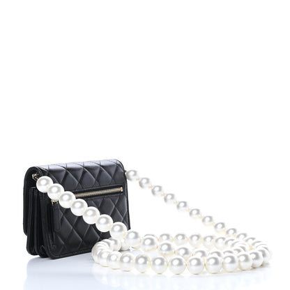 Chanel Calfskin Quilted Mini Maxi Pearls Wallet On Chain WOC Black 3 of 11