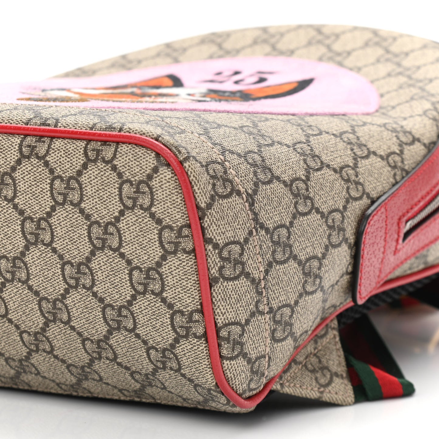 GG Supreme Monogram Web Bosco Patch Dome Backpack Beige Malva Hibiscus Red