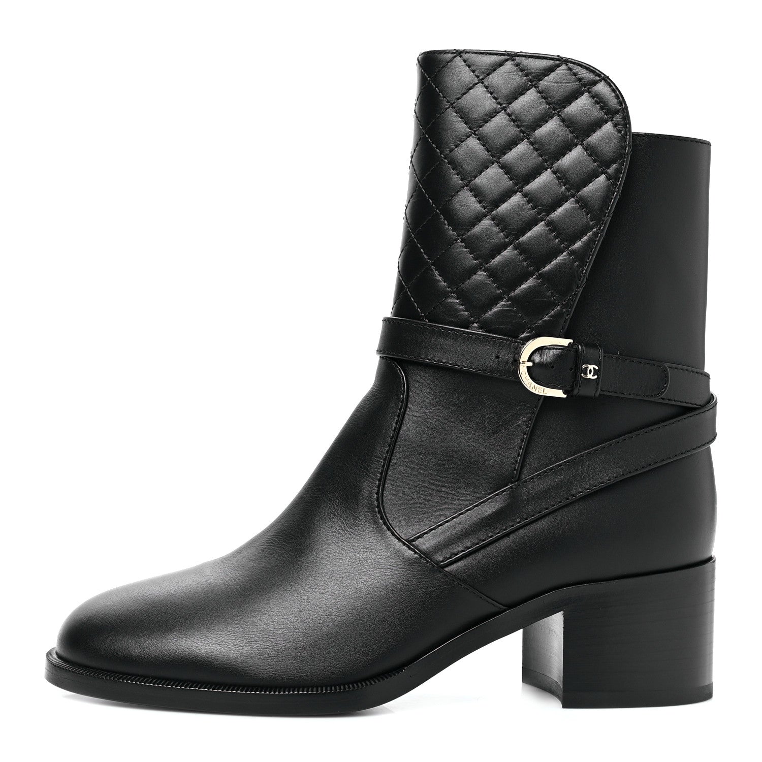 Chanel Calfskin Quilted CC Boots 39.5 Black 1 of 7