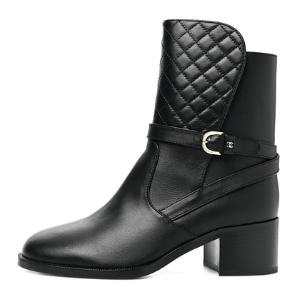 Chanel Calfskin Quilted CC Boots 39.5 Black 1 of 7