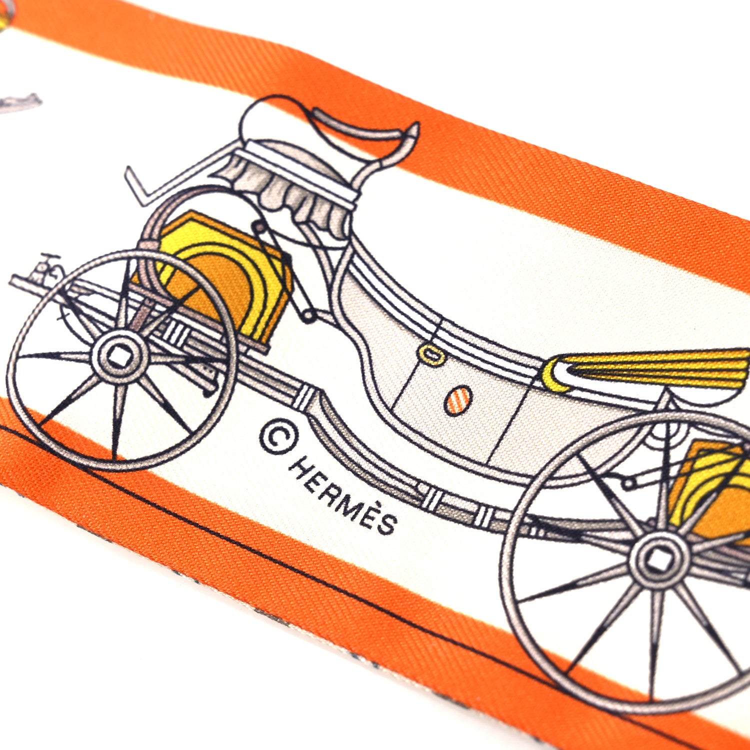 Hermes Silk Les Voitures Nouvelle Twilly Orange Beige Gris 3 of 4