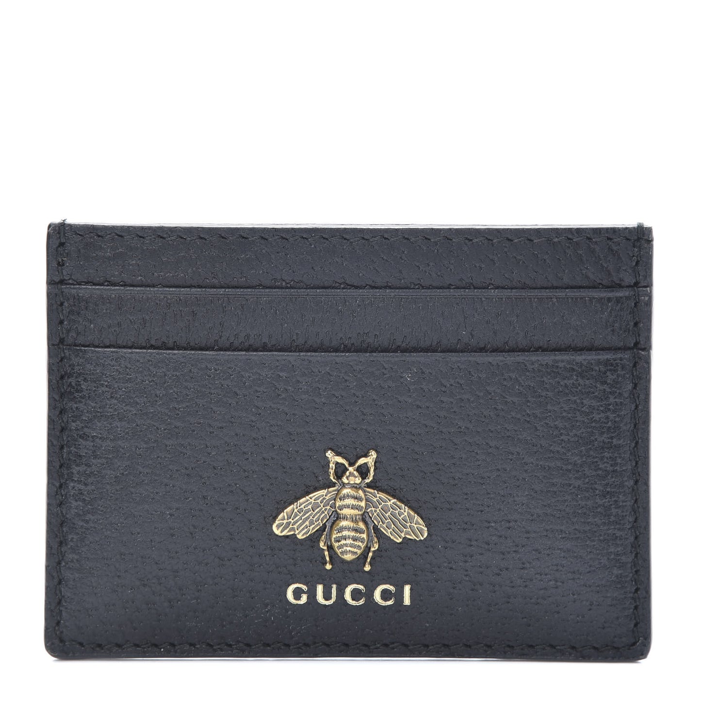Pebbled Calfskin Animalier Card Holder Black