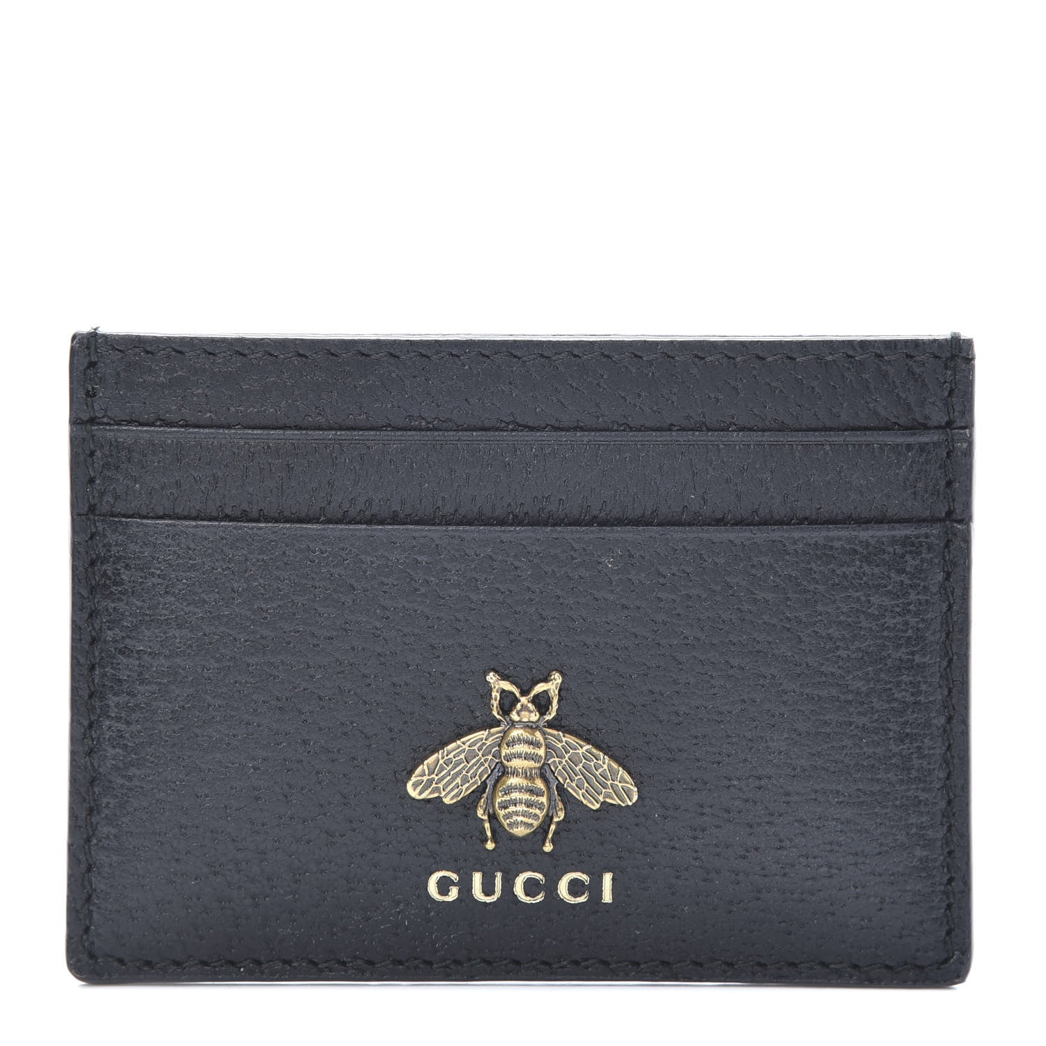 Gucci Pebbled Calfskin Animalier Card Holder Black 1 of 7