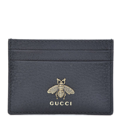 Gucci Pebbled Calfskin Animalier Card Holder Black 1 of 7