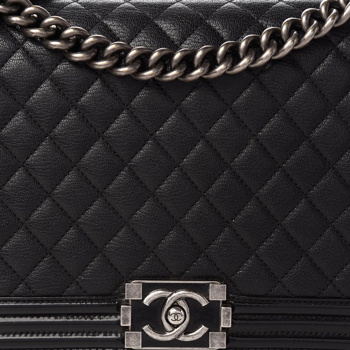 Goatskin Quilted Patent New Medium Duo Boy Flap Black