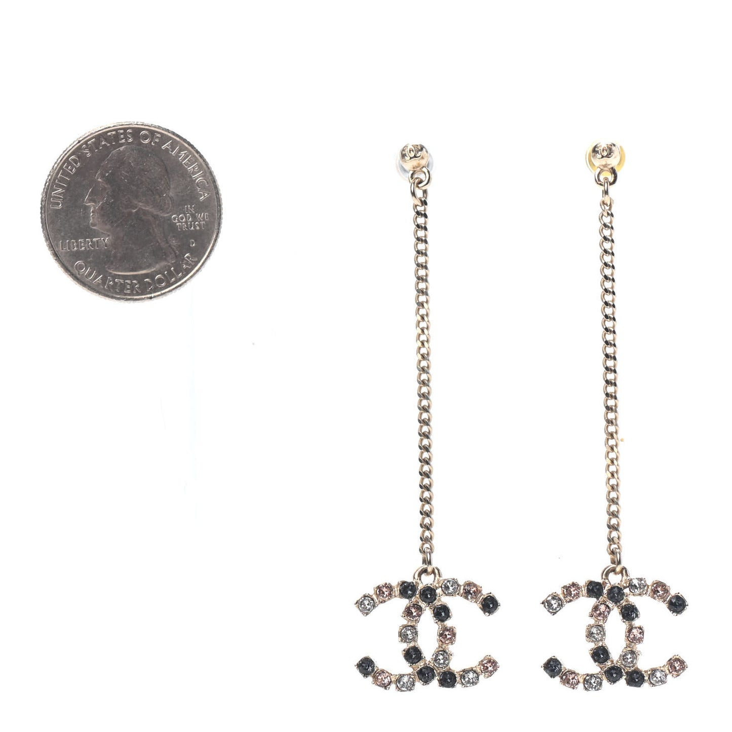 Crystal CC Drop Earrings Pink Grey Gold