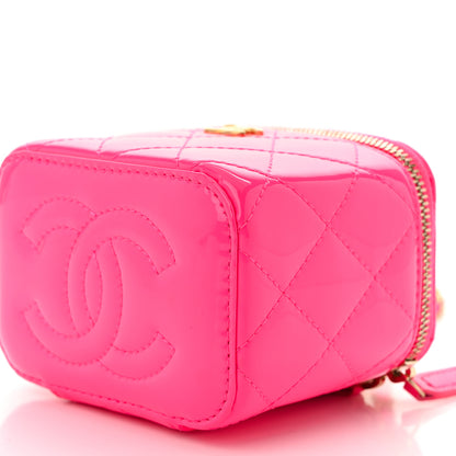 Chanel Patent Quilted Pearl Crush Mini Vanity Case With Chain Neon Pink 10 of 11