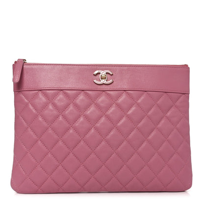 Chanel Sheepskin Quilted Mademoiselle Vintage Large Zip Pouch Pink 2 of 18