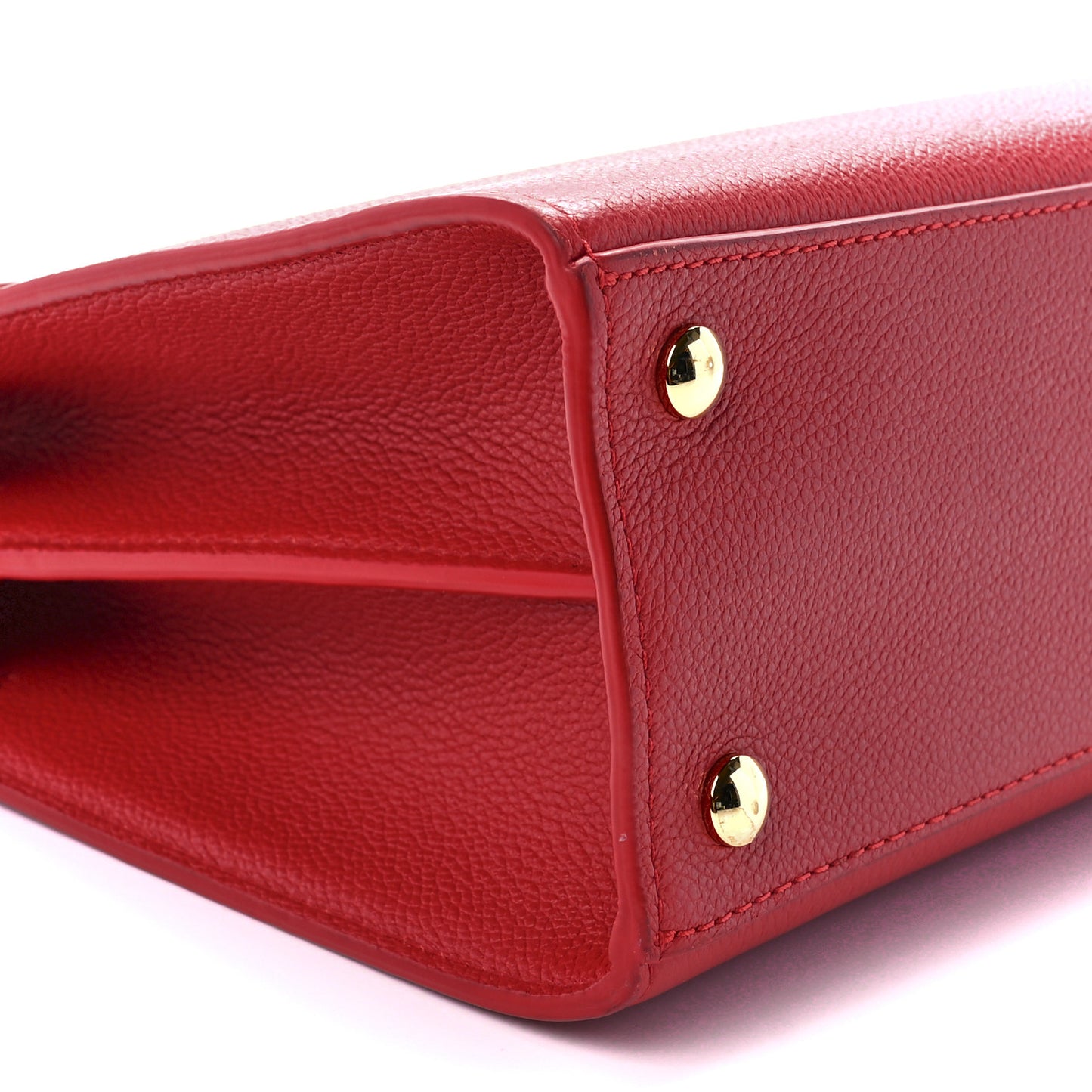 Grainy Calfskin Small Two Handle Title Bag Red