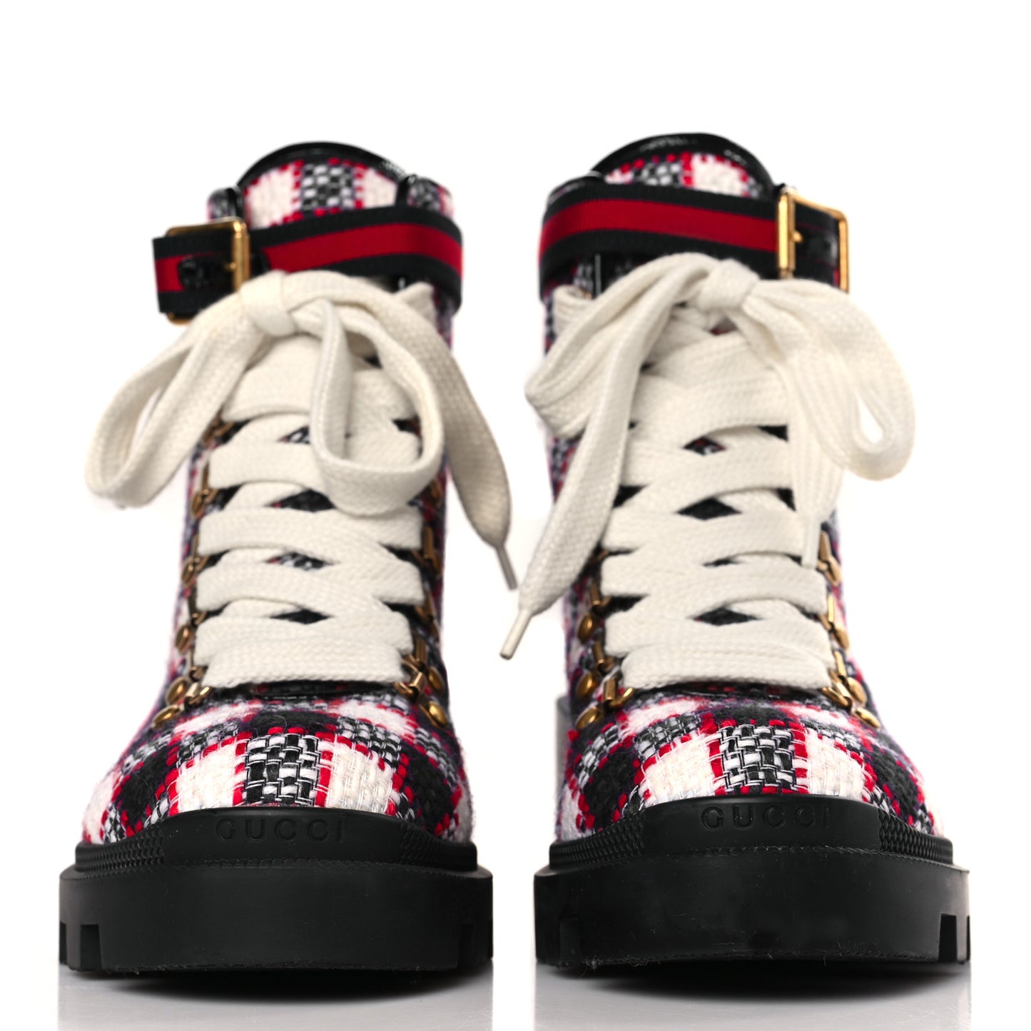 Vintage Tweed Check Lace Up Combat Ankle Boots 38 White Hibiscus Red Marine