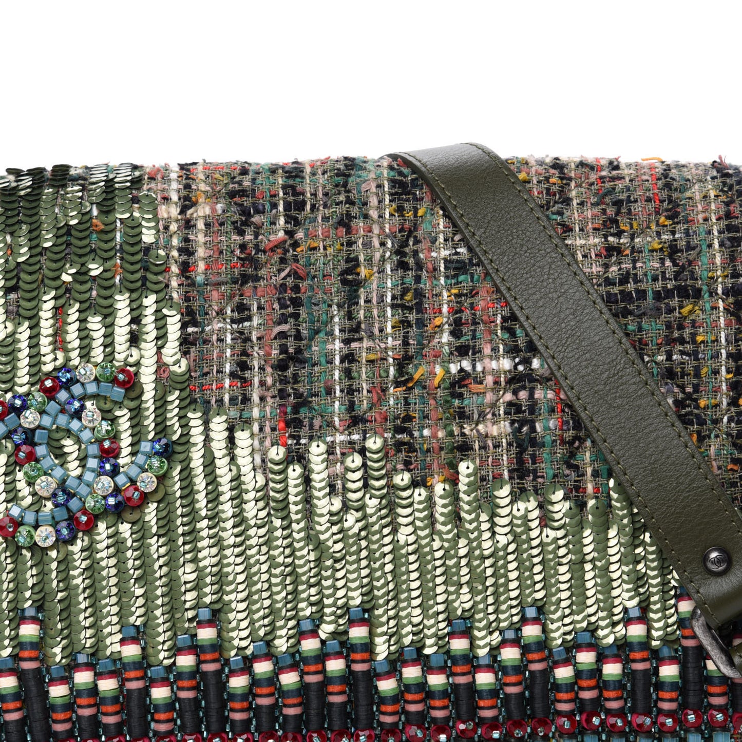 Tweed Sequins Havana Stroll Messenger Khaki