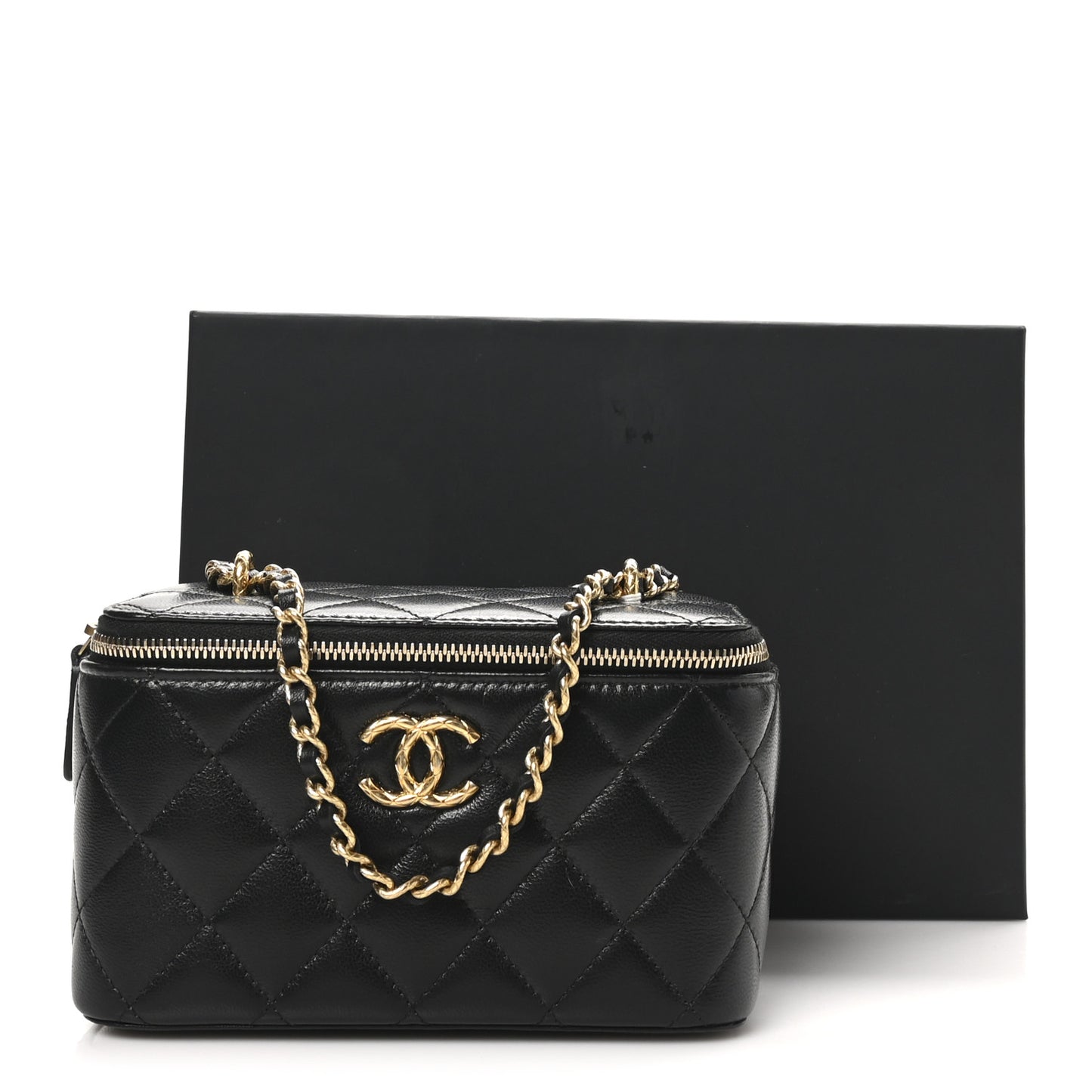 Lambskin Quilted Small CC Dynasty Vanity Case With Chain Black