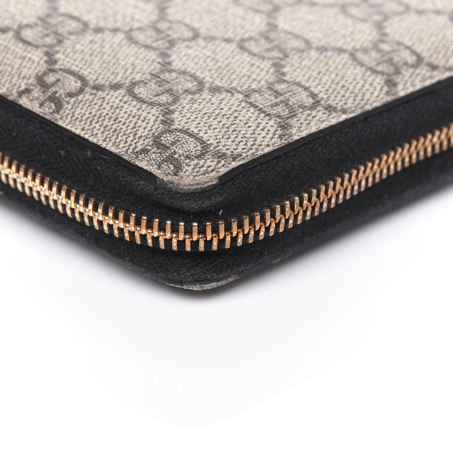 GG Supreme Monogram Moon Calfskin Zip Around Wallet Beige Ebony Black
