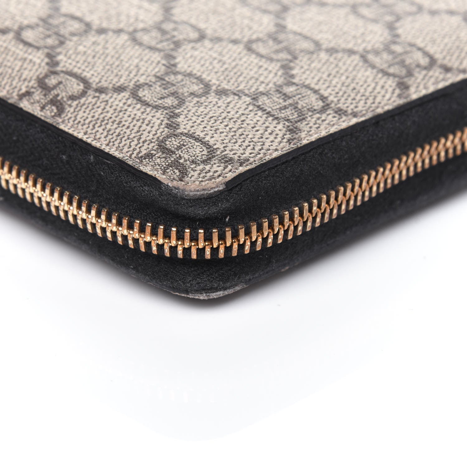 Gucci GG Supreme Monogram Moon Calfskin Zip Around Wallet Beige Ebony Black 17 of 18