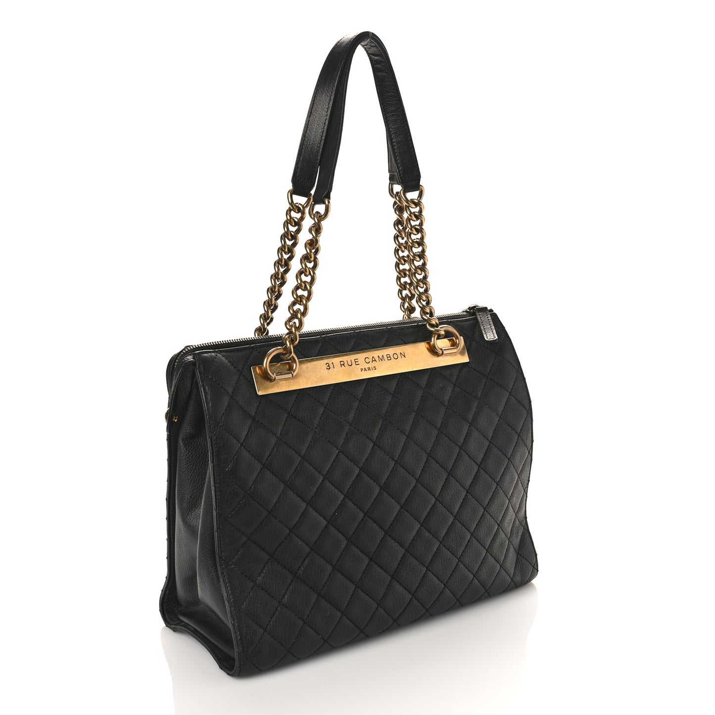 Goatskin Quilted Rita Shopping Tote Black