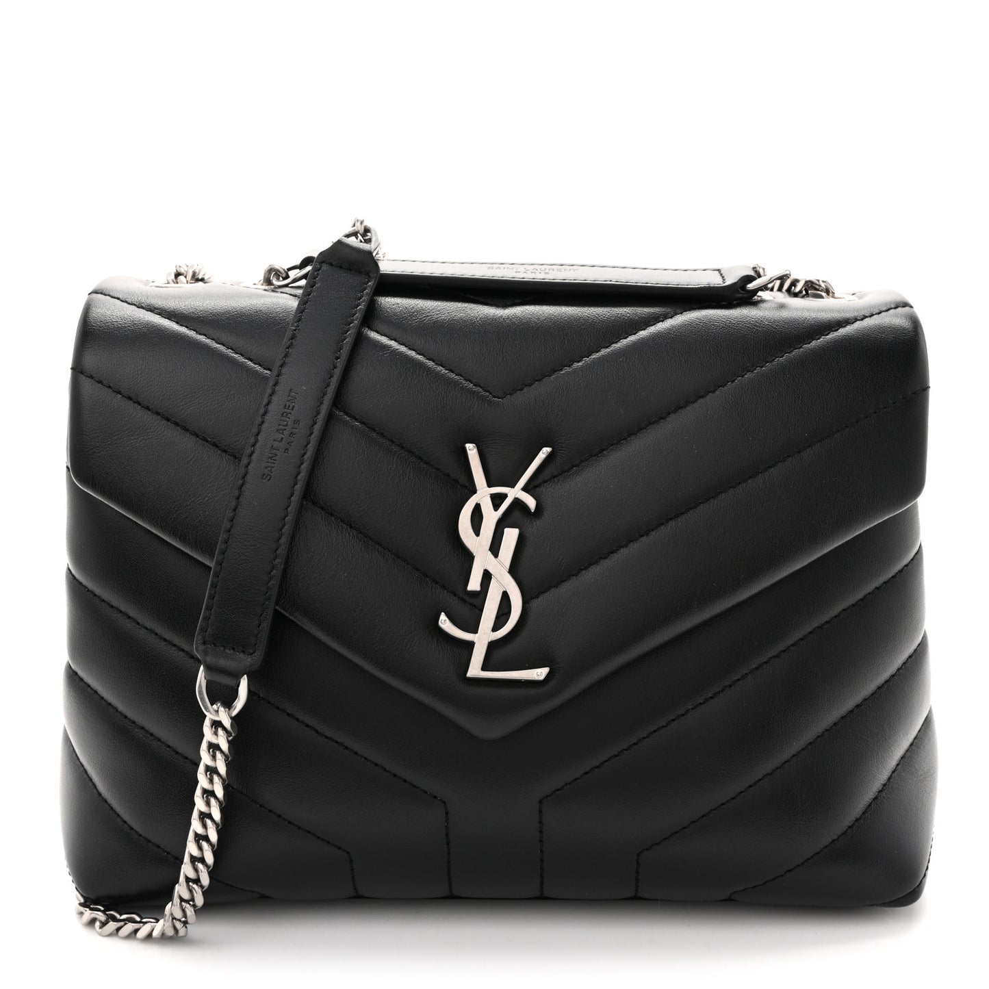Calfskin Y Quilted Monogram Small Loulou Chain Satchel Black