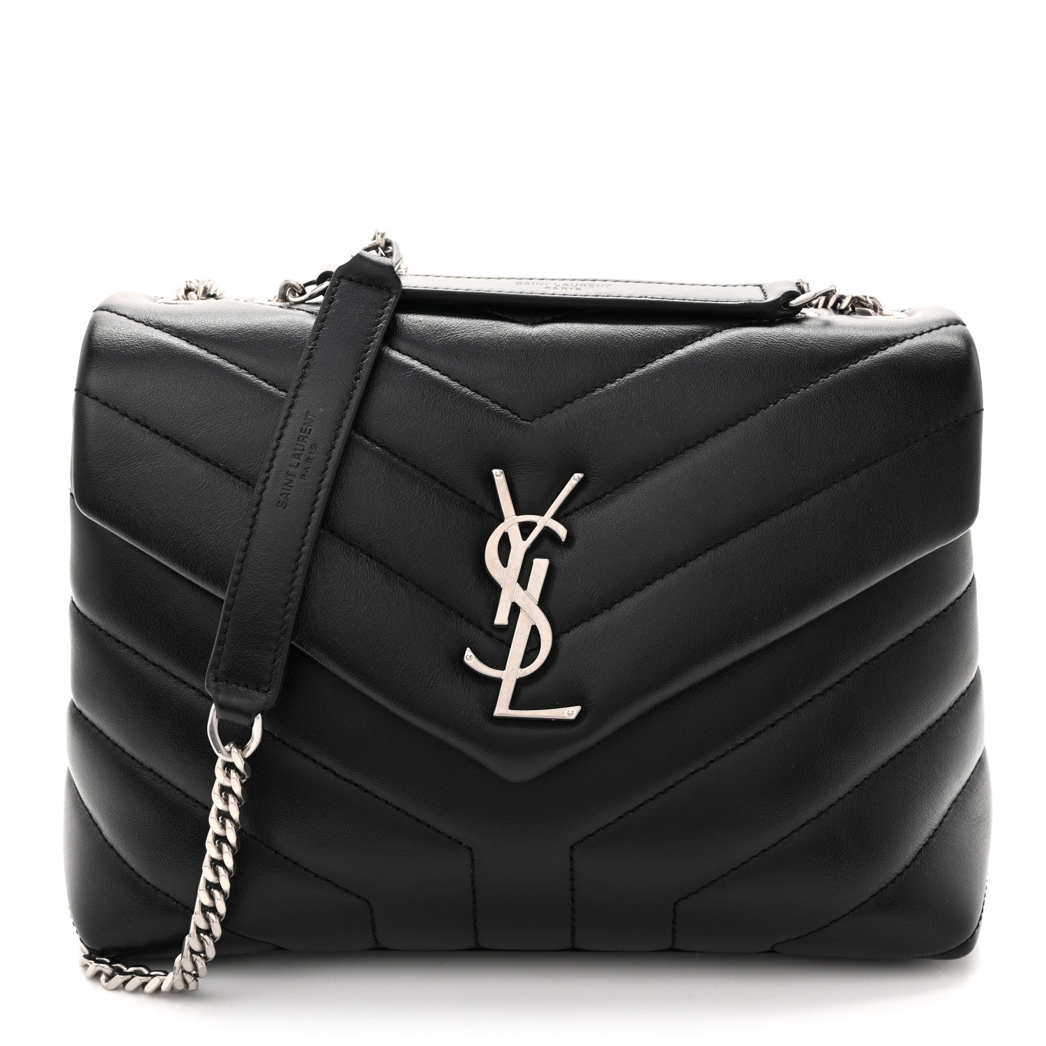 Saint Laurent Calfskin Y Quilted Monogram Small Loulou Chain Satchel Black 1 of 11