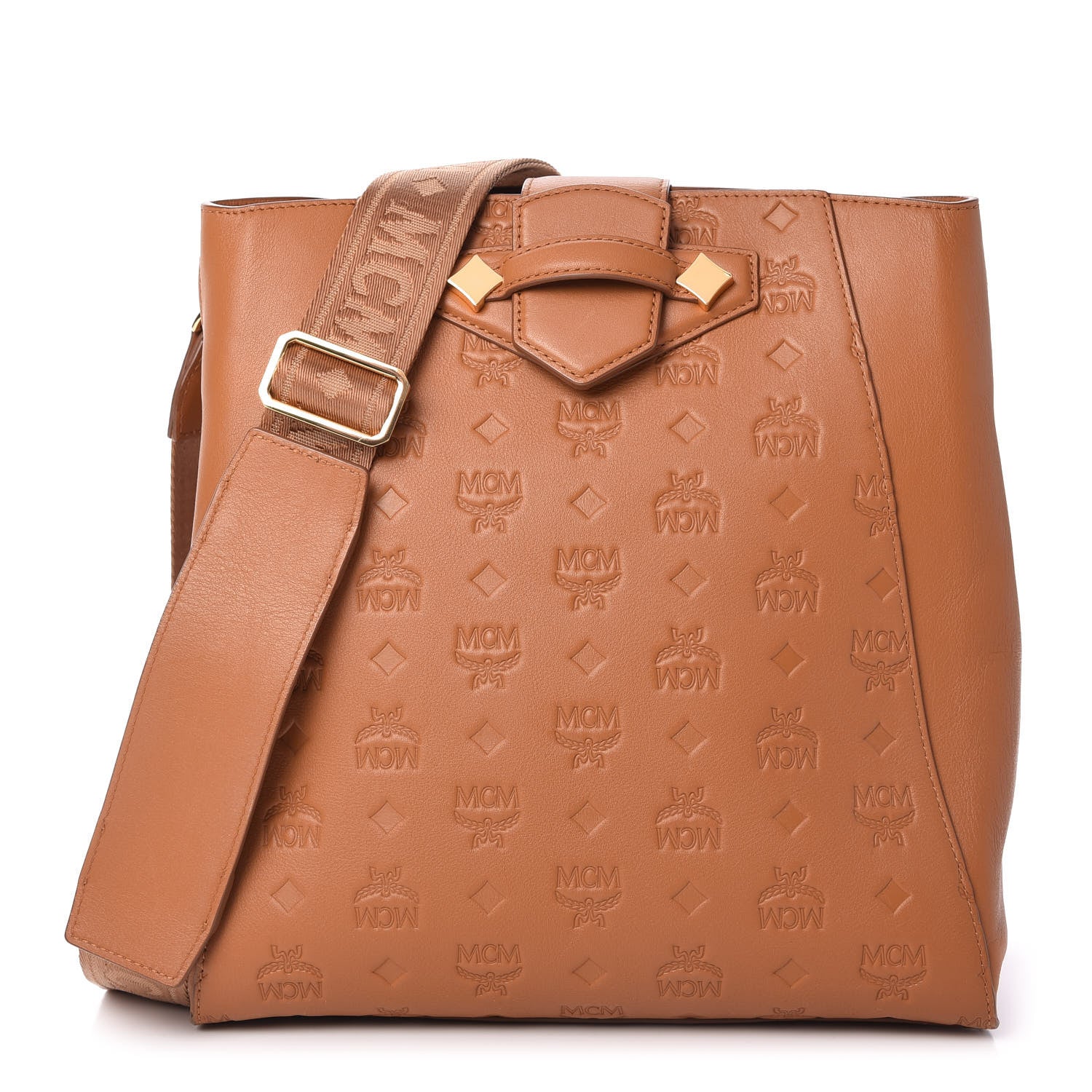 MCM Calfskin Ottomar Monogram Essential Bucket Bag Cognac 1 of 9