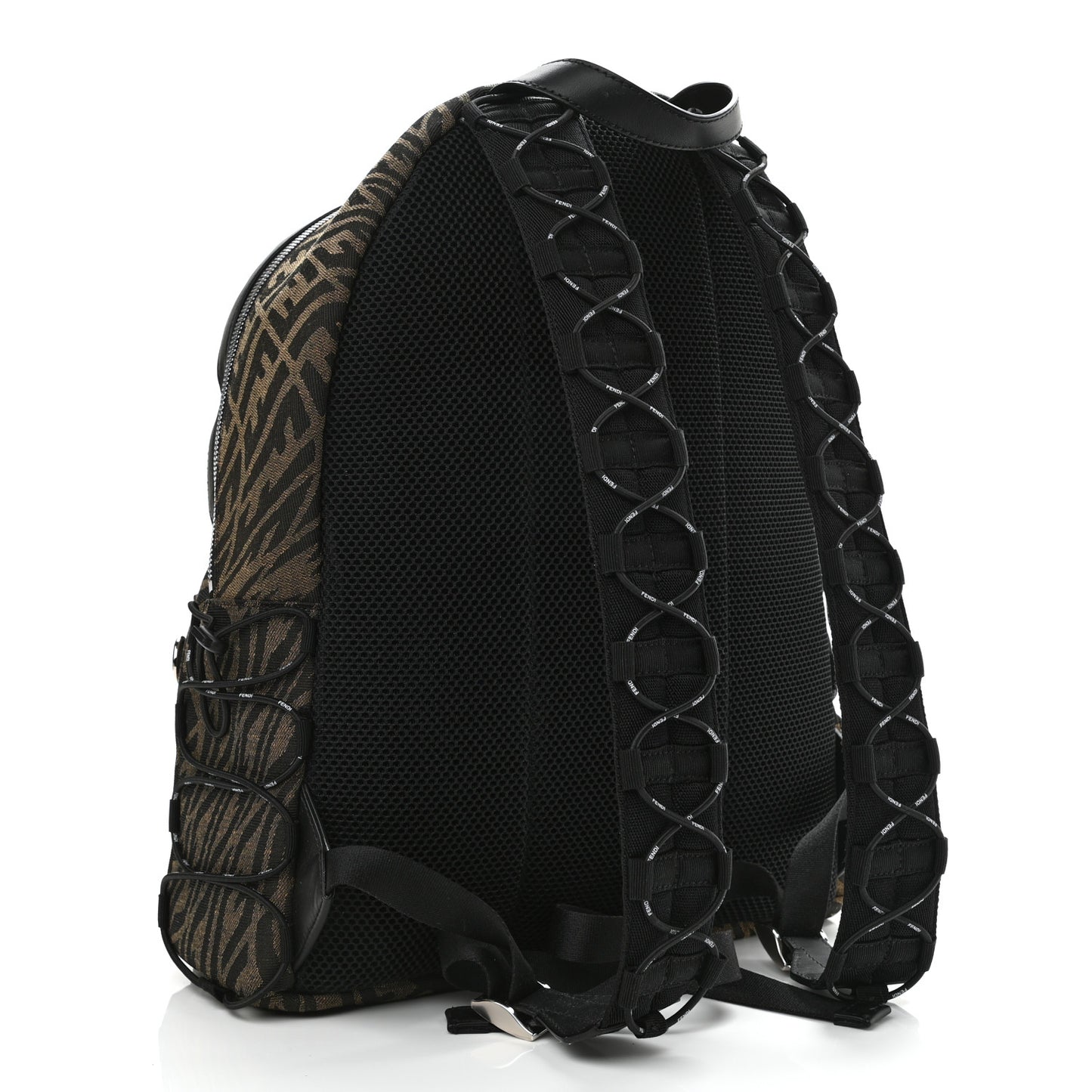 X SARAH COLEMAN Fabric Jacquard Vitello Grace Light Woven Lanyard FF Vertigo Pouch Pocket Backpack Tobacco Moro Black