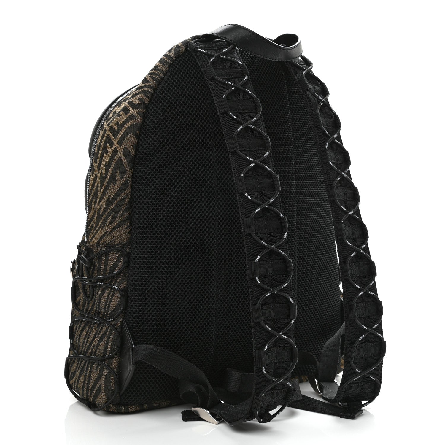 Fendi X SARAH COLEMAN Fabric Jacquard Vitello Grace Light Woven Lanyard FF Vertigo Pouch Pocket Backpack Tobacco Moro Black 3 of 10