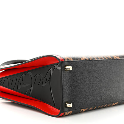 Christian Louboutin Calfskin Leopard Jacquard Spiked Medium Paloma Red Black 9 of 10
